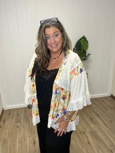 POL FLORAL CARDIGAN WITH LACE