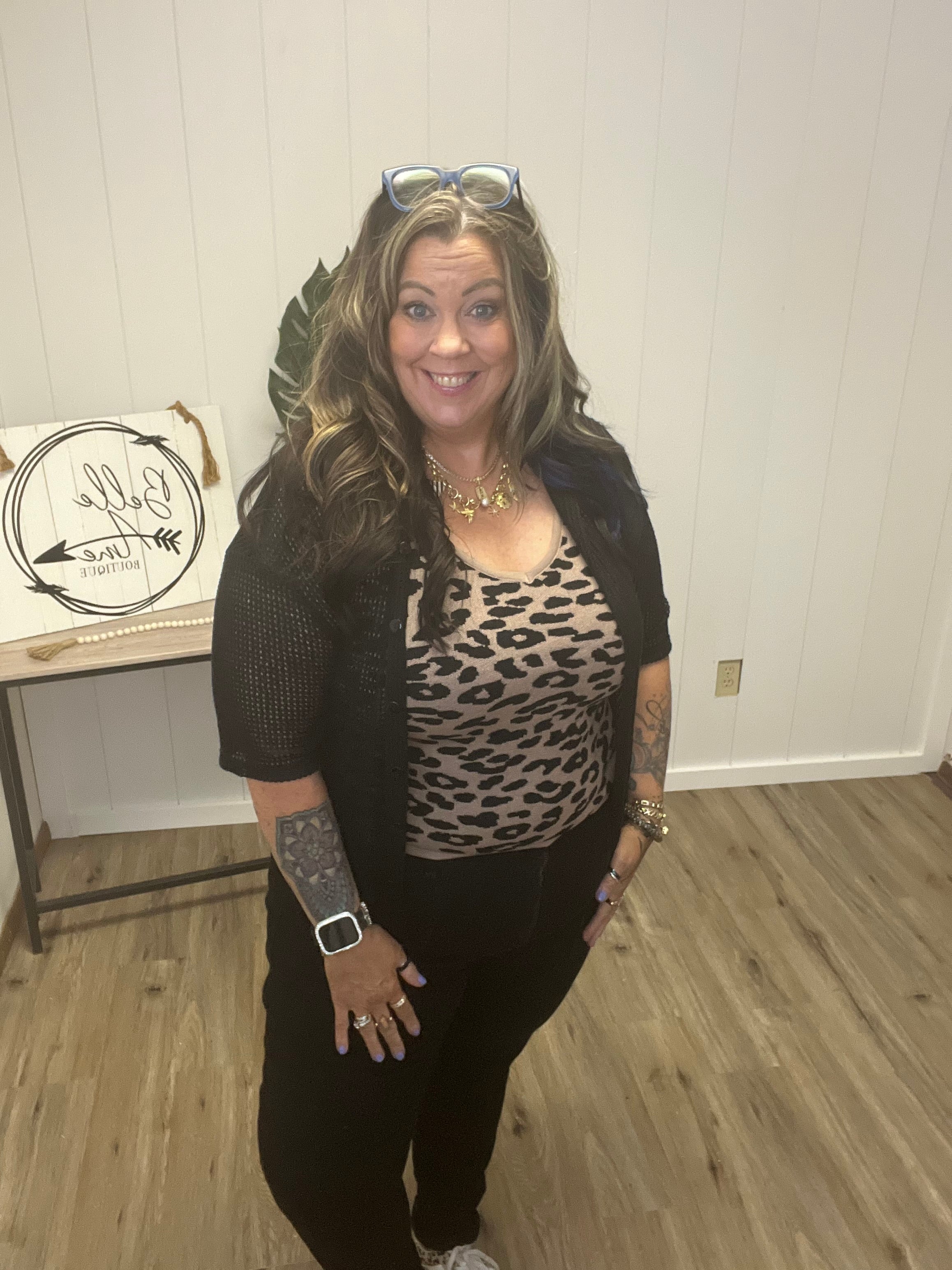 Leopard Knitted Lightweight V Neck Tank Top