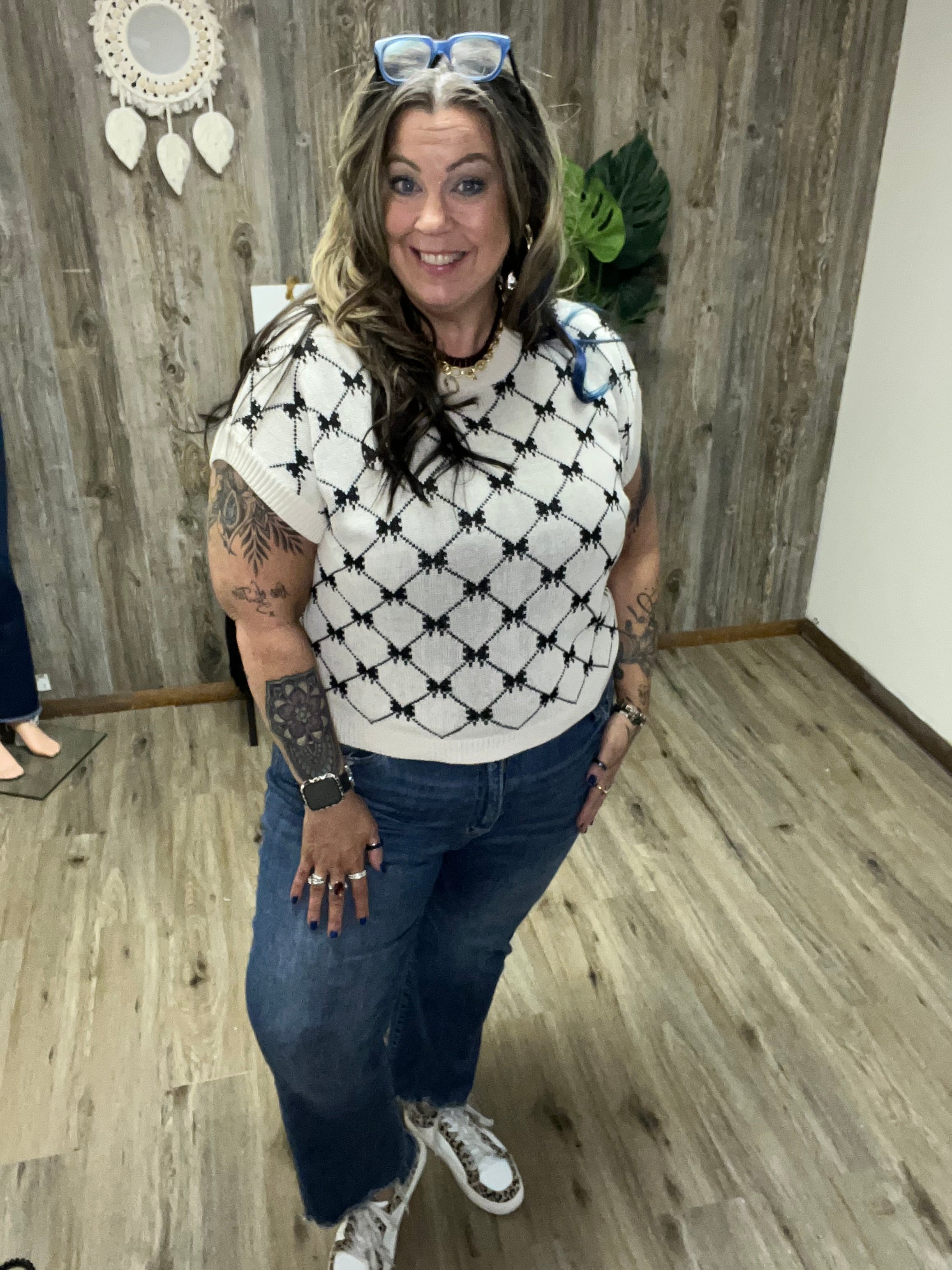 BOW RIBBON PATTERN SWEATER