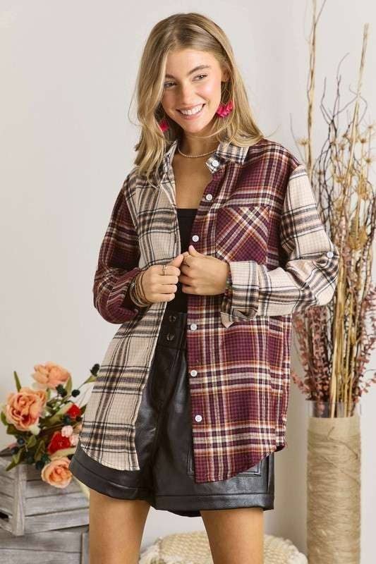 ADORA LA - CET2512X - PLUS SIZE MULTI COLOR PLAID SHIRT