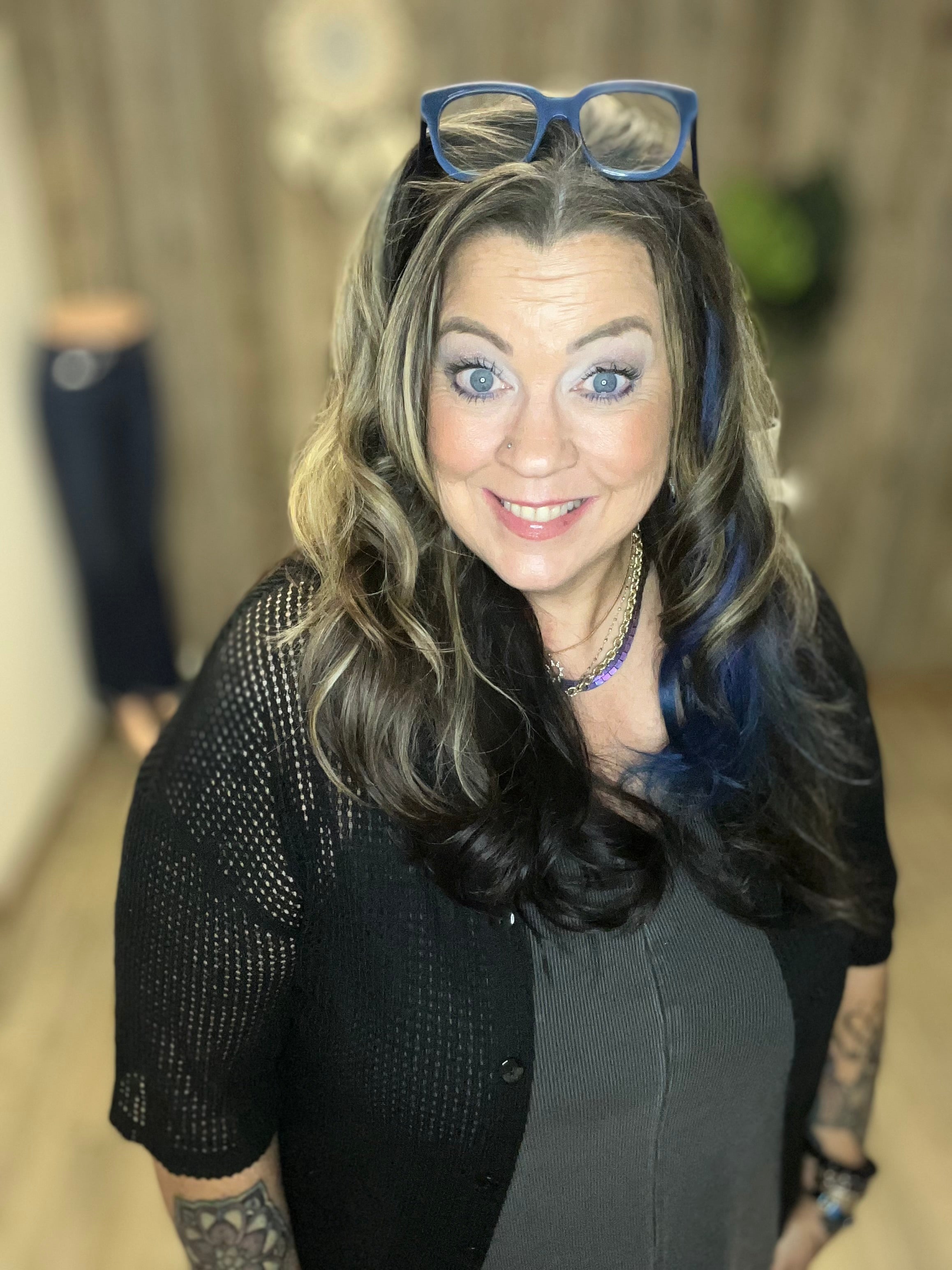 Open Stitch Knit Button Down Shirt