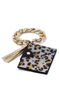 Rhinestone Keychain Bracelet Wallet with Chain Bangle
