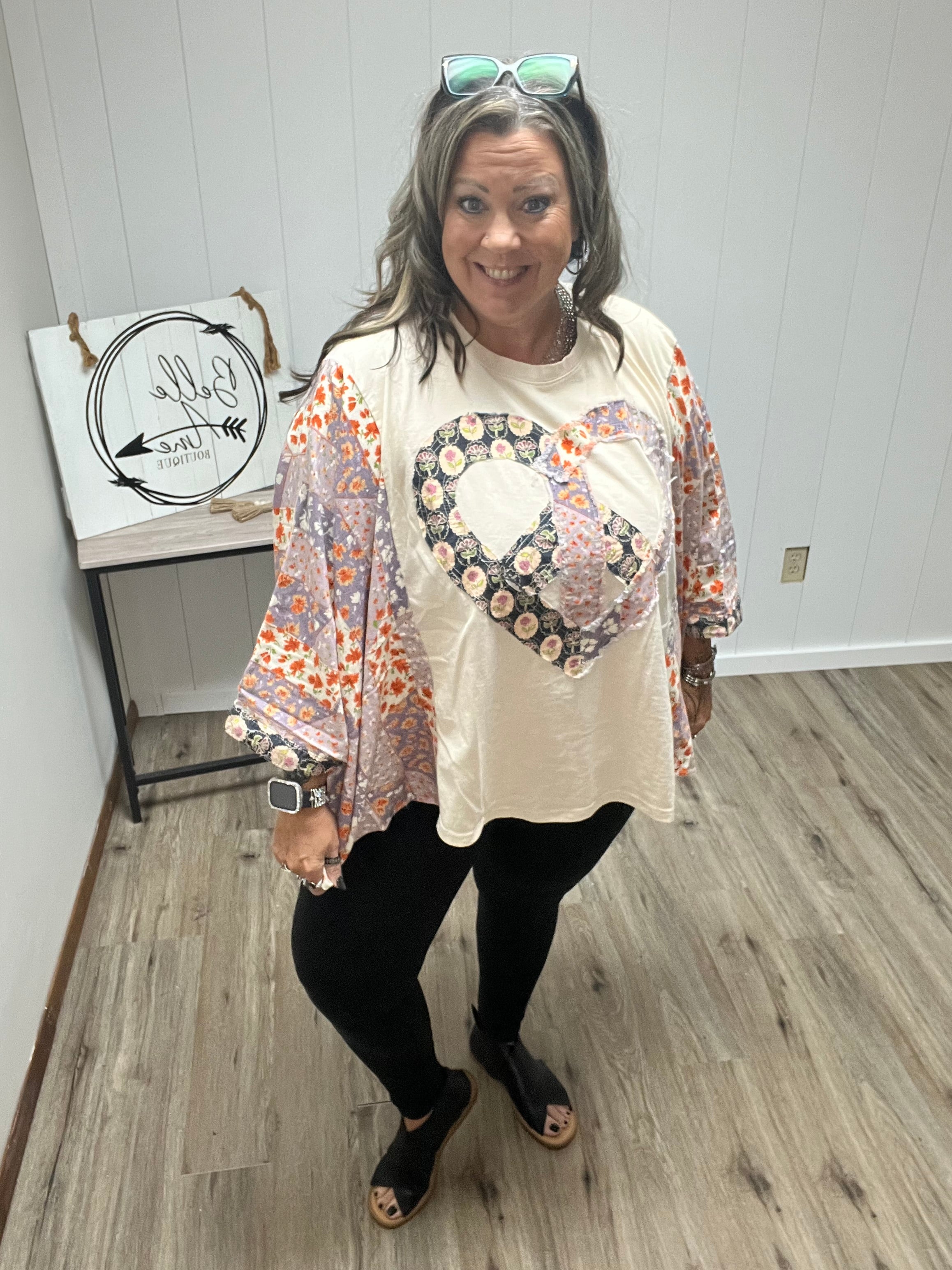 Heart Peace Sign Patch Front Poncho Top