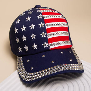 American Flag Hotfix Rhinestone Embellished Baseball Cap