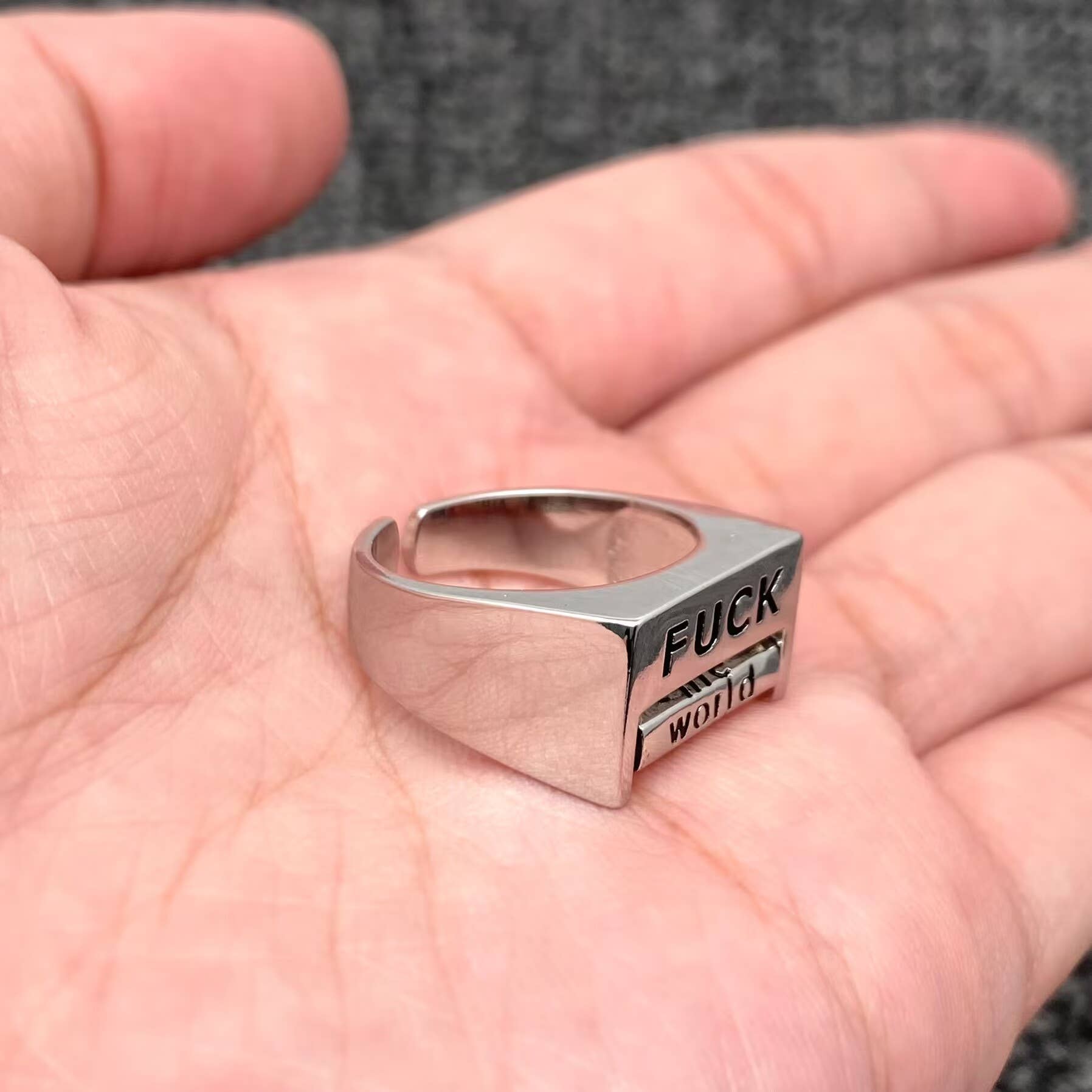 Mio Queena - Fuck Everything  Rotatable Word Silver Tone Ring