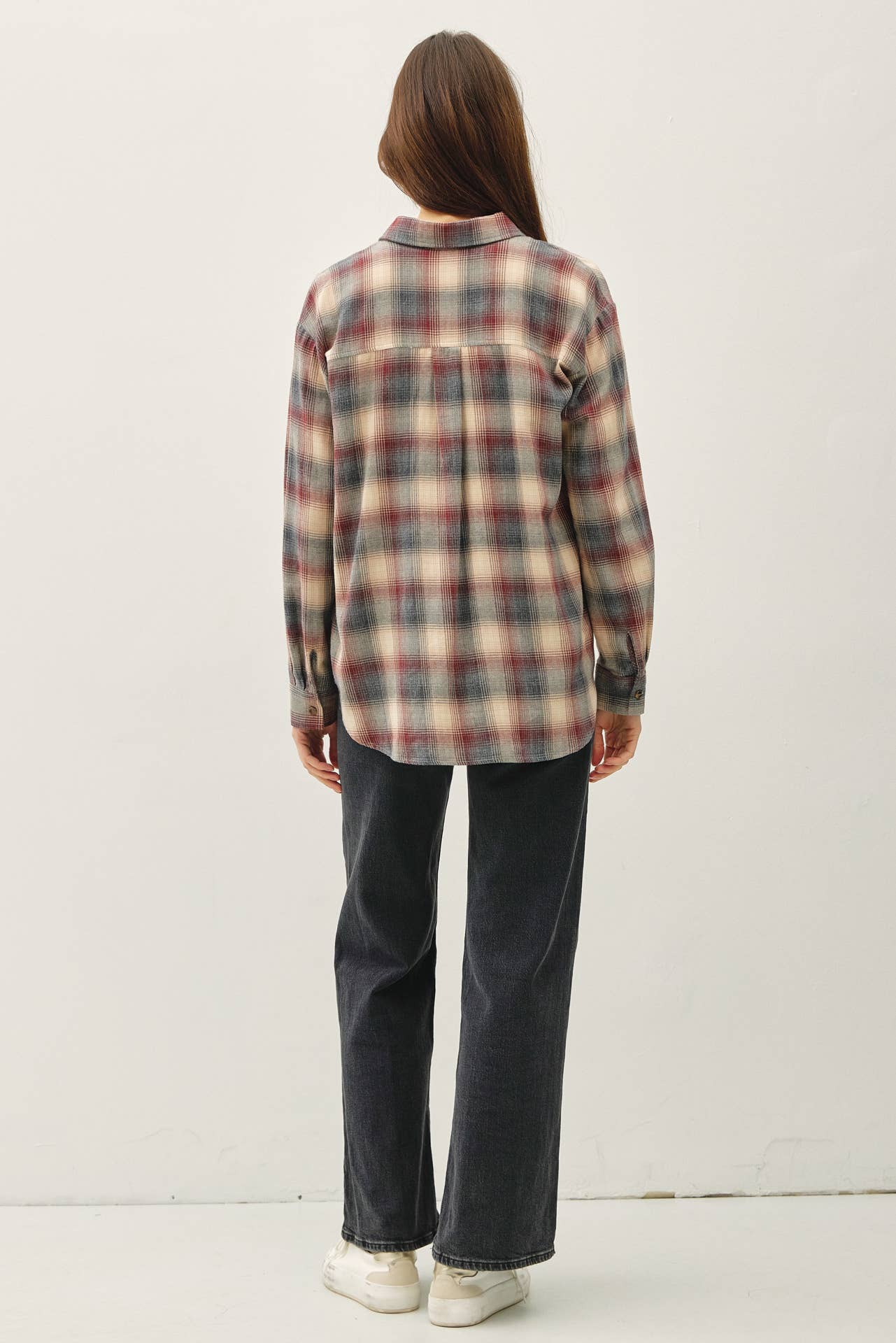 Be Cool - COTTON 100 CLASSIC  BURGUNDY GREY PLAID SHIRT