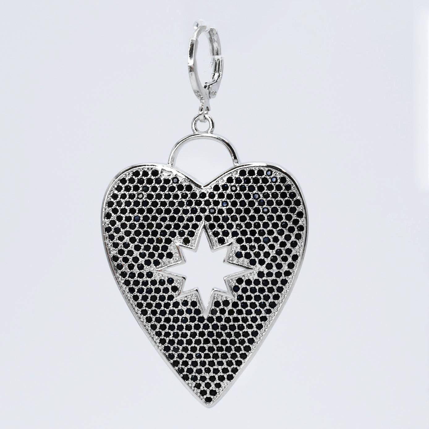 Silver Pave Heart With Star Shape
