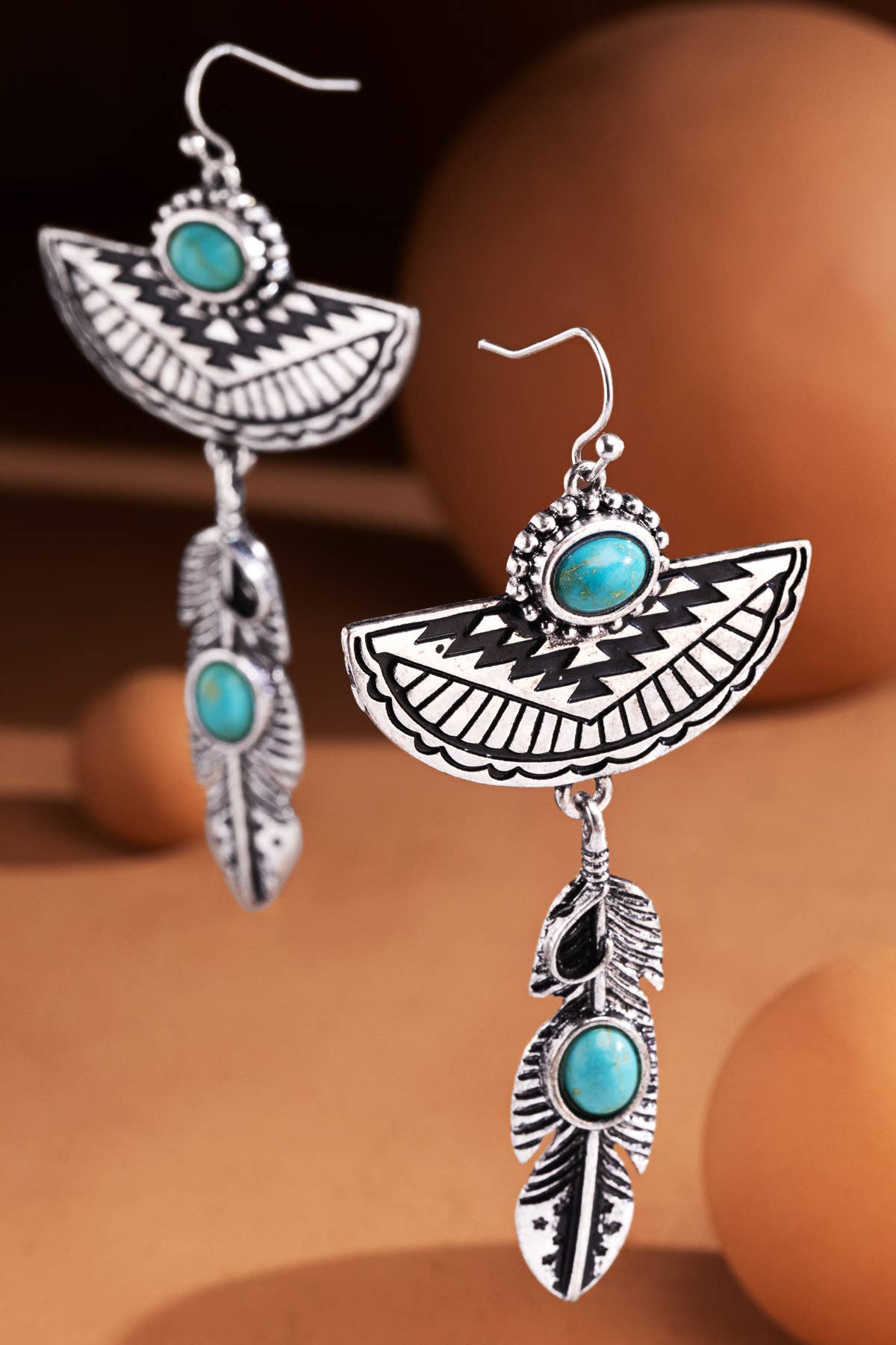 Western Turquoise Feather Earrings