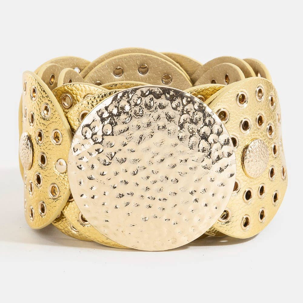 Western Oval Faux Leather Concho Disc Panel Belt