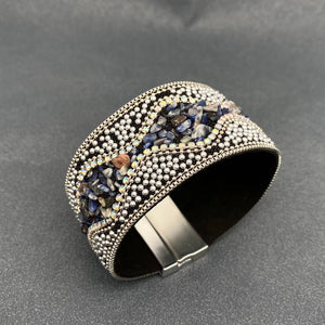 Boho Handmade Gravel Beads Magnetic Buckle Bangle