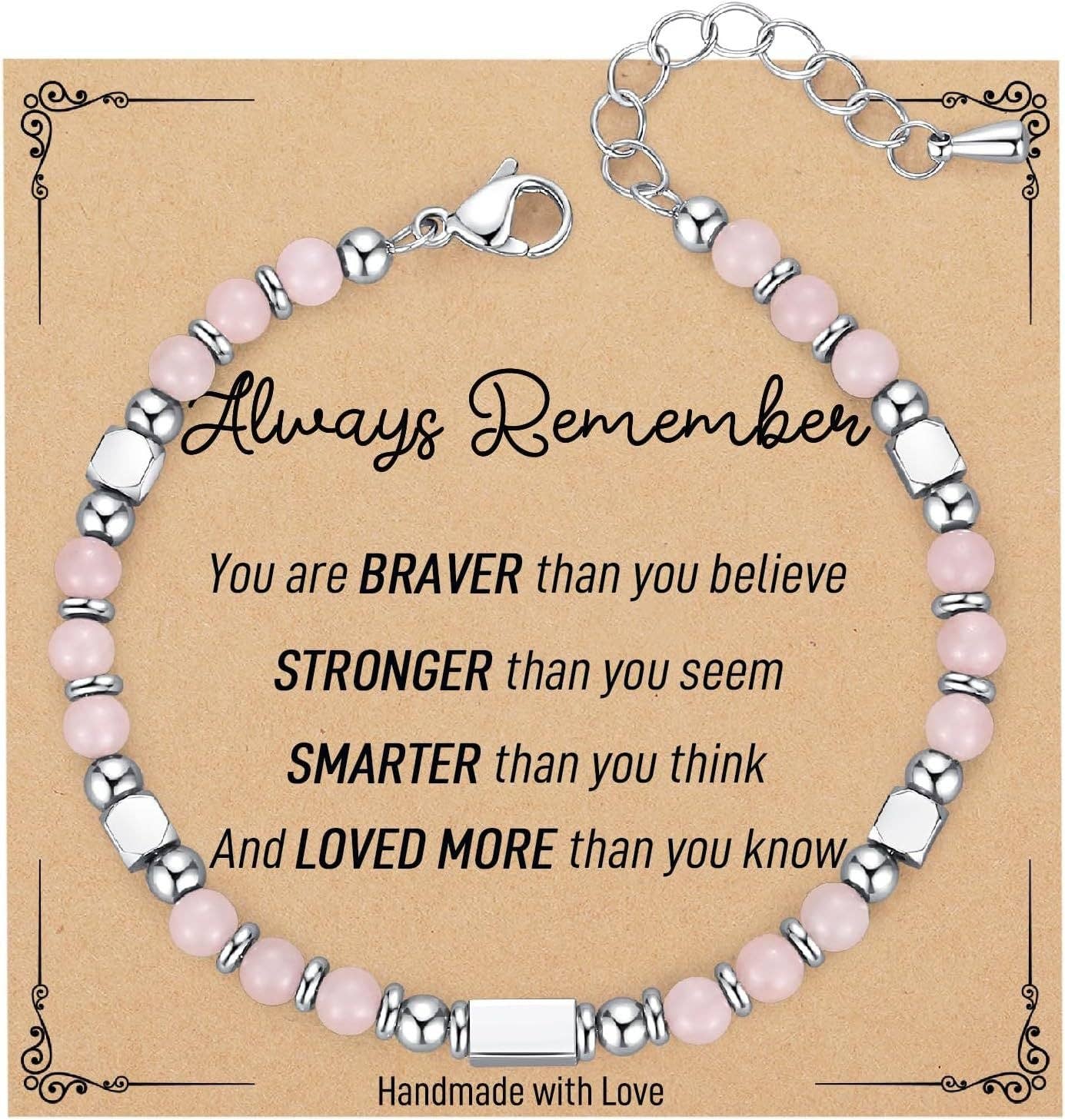 Mio Queena - 4mm Stone & Stainless Steel Bead Bracelet| Blessing Card -CS