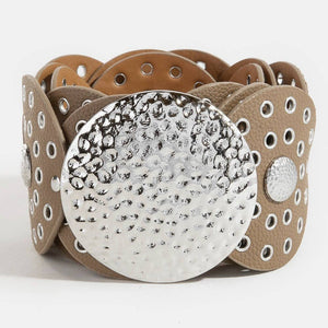 Western Oval Faux Leather Concho Disc Panel Belt