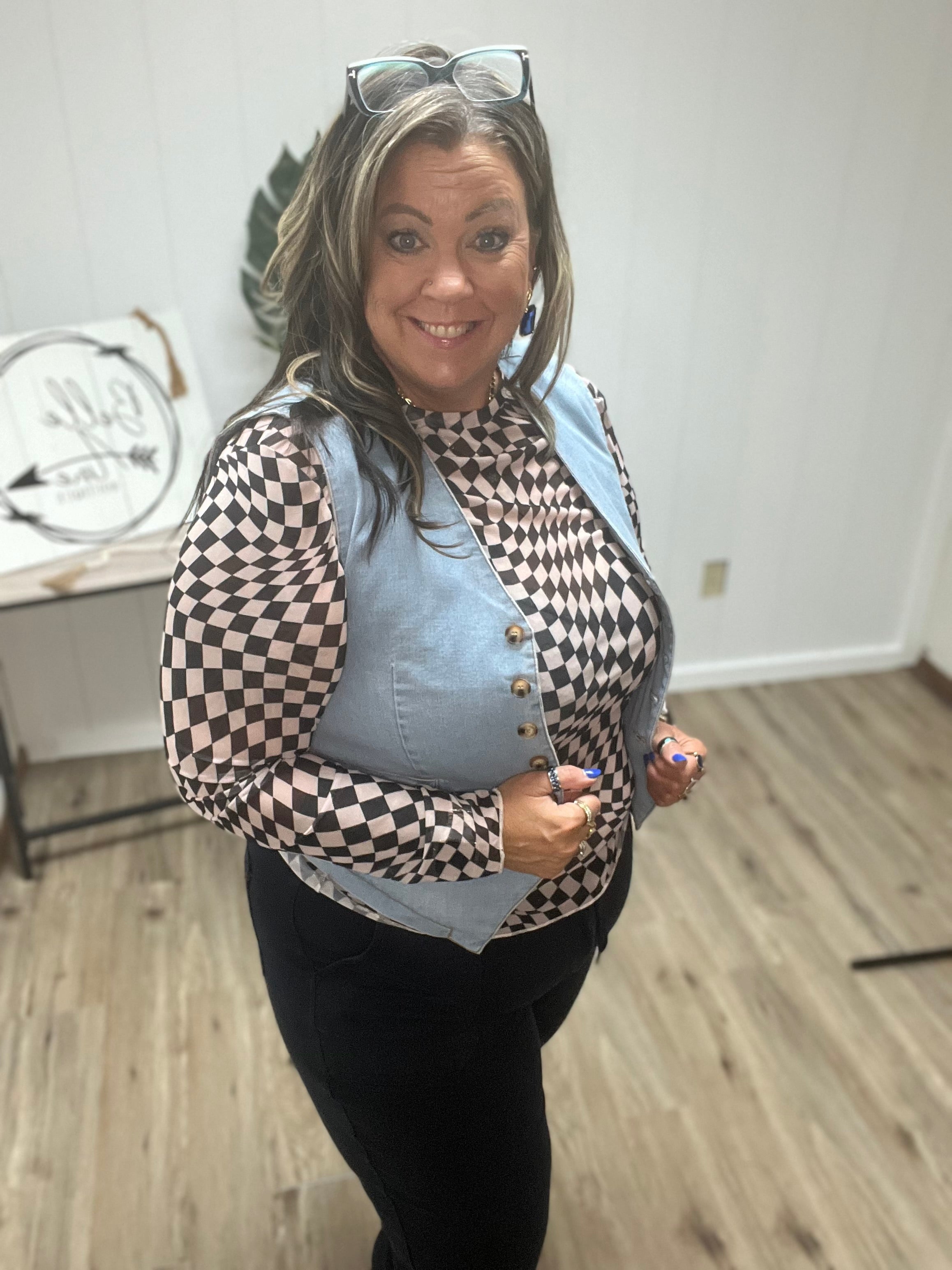 CHECKER MESH LONG SLEEVE