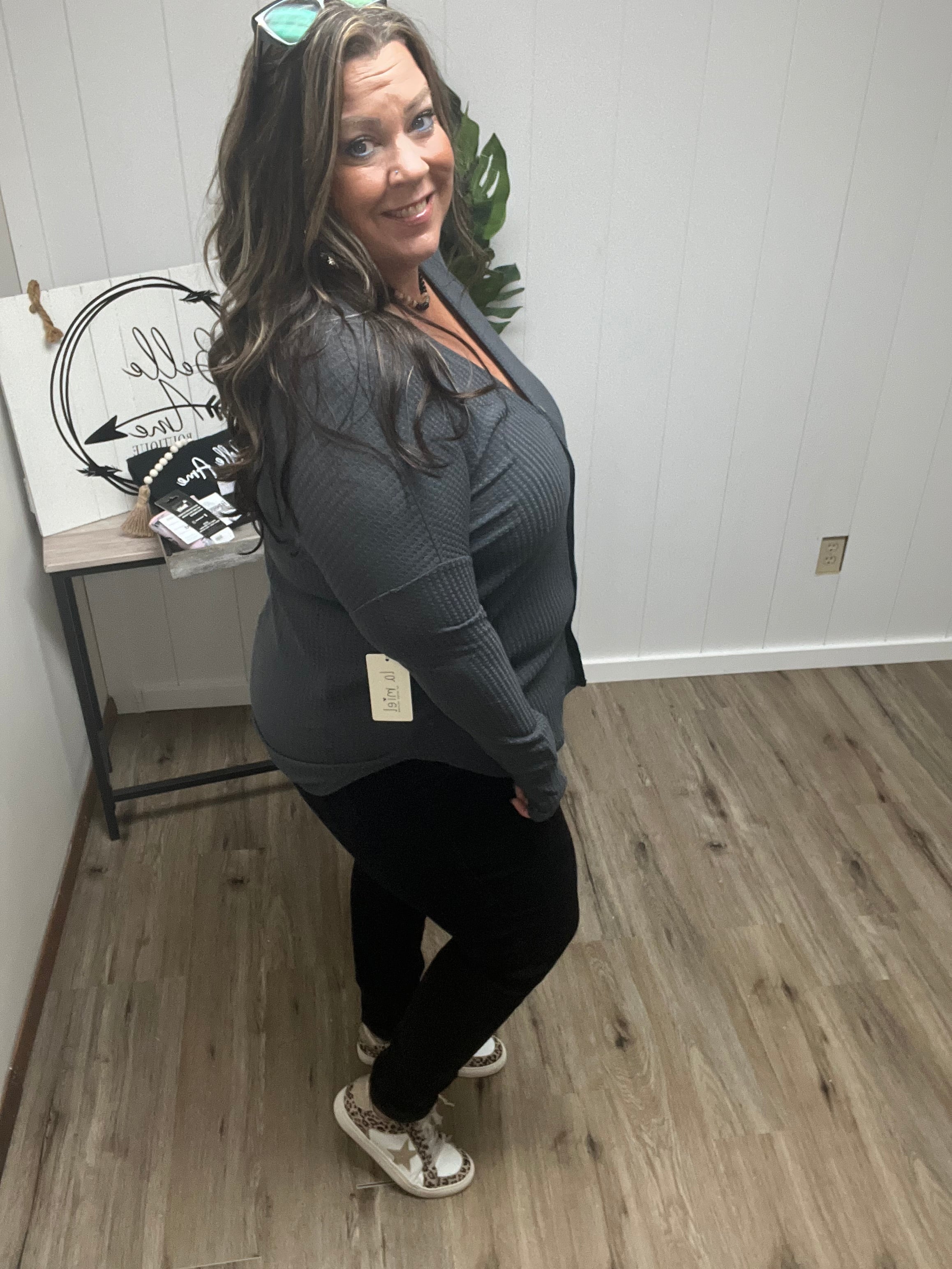 Soft Stretchy Waffle Button Down Cardigan