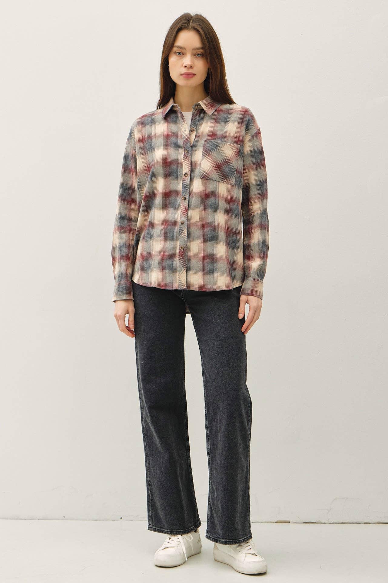 Be Cool - COTTON 100 CLASSIC  BURGUNDY GREY PLAID SHIRT