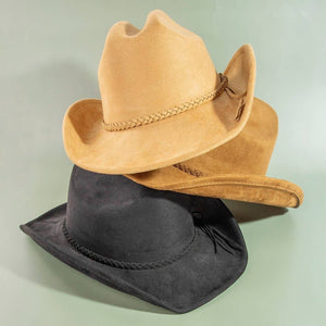 Western Braided Strap Faux Suede Cowboy Hat