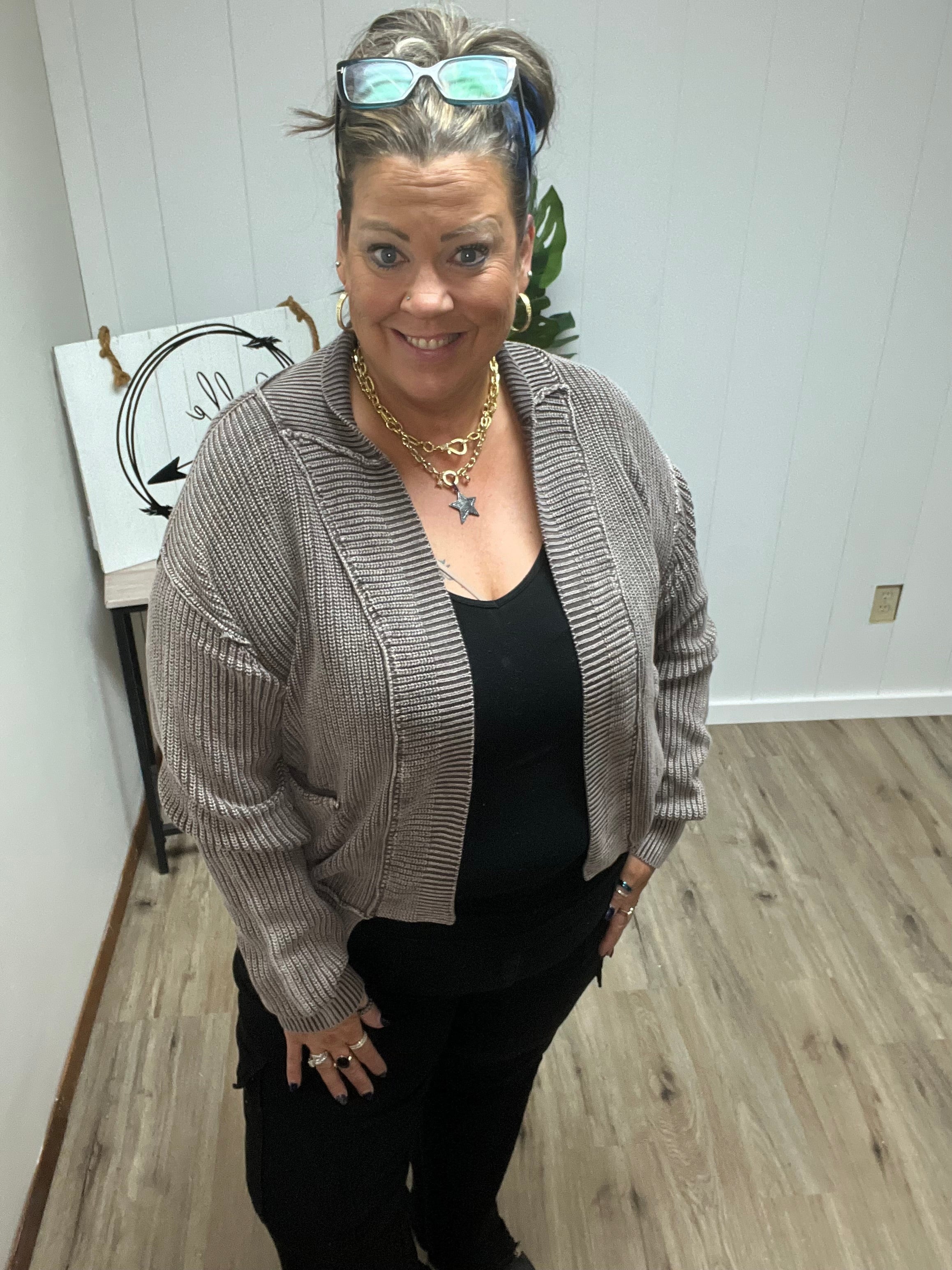 WASHED DROP SHOULDER CARDIGAN