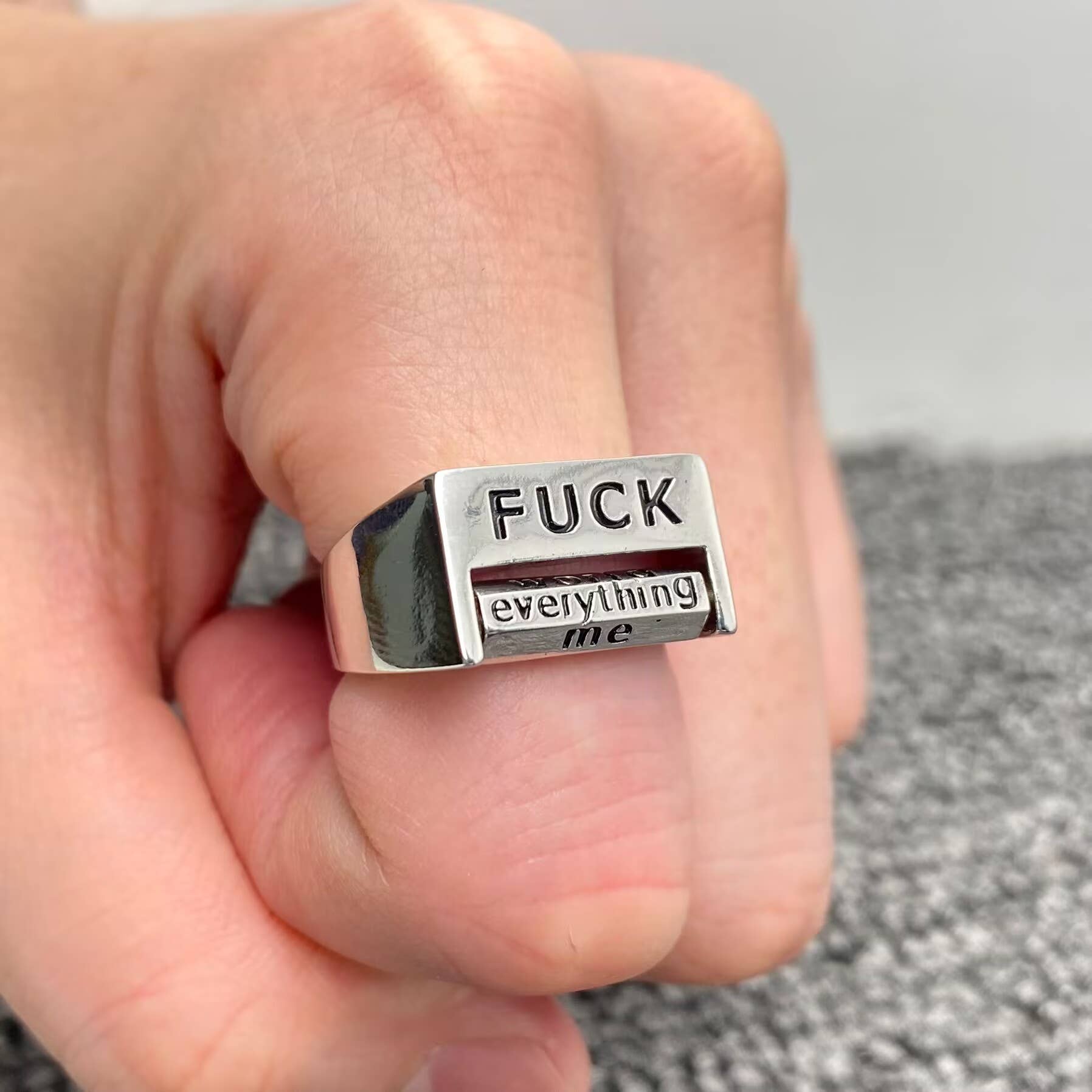 Mio Queena - Fuck Everything  Rotatable Word Silver Tone Ring