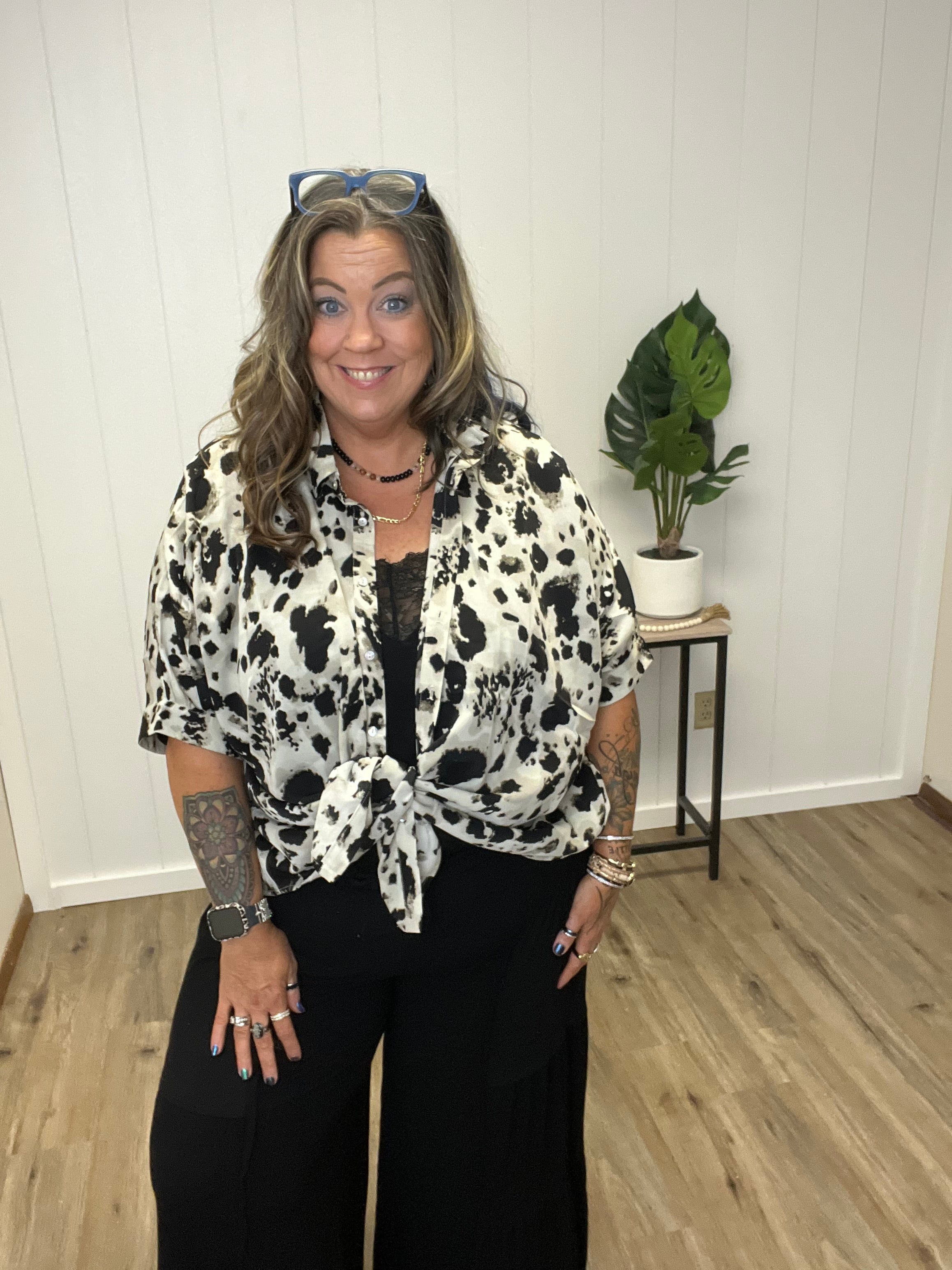 Oversized Dolman Sleeve Leopard Woven Blouse