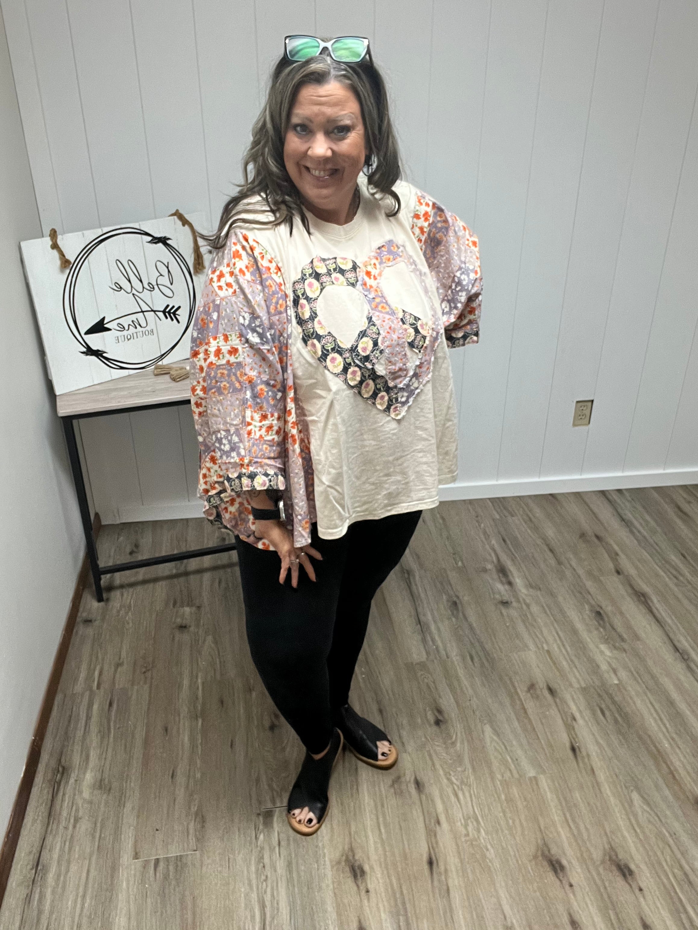 Heart Peace Sign Patch Front Poncho Top