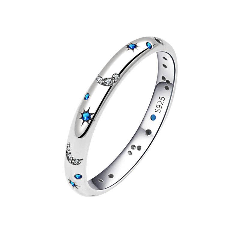 Blue Moon Star Stacking Band Ring  Sterling Silver