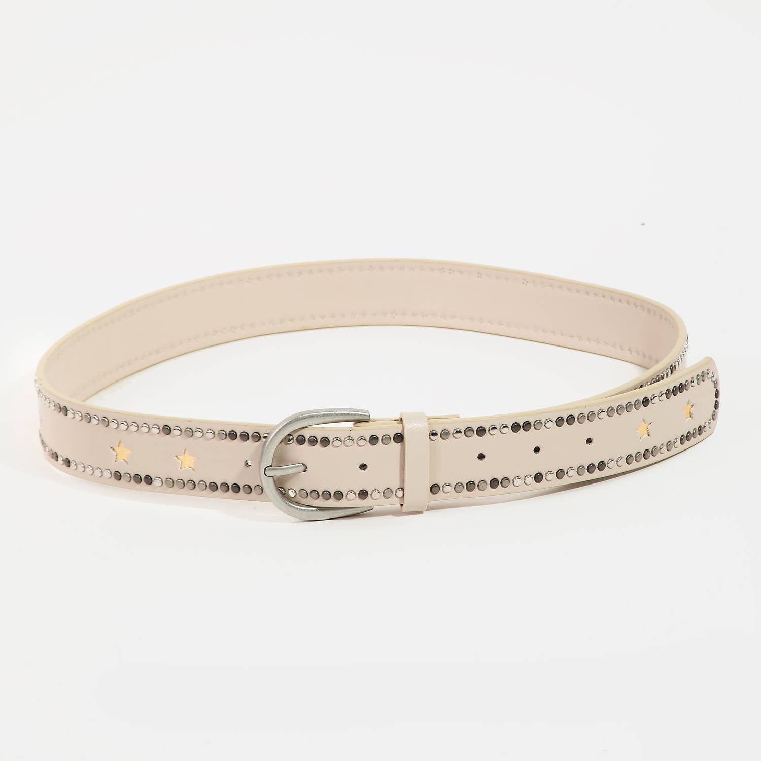 Studded Trim Faux Leather Belt