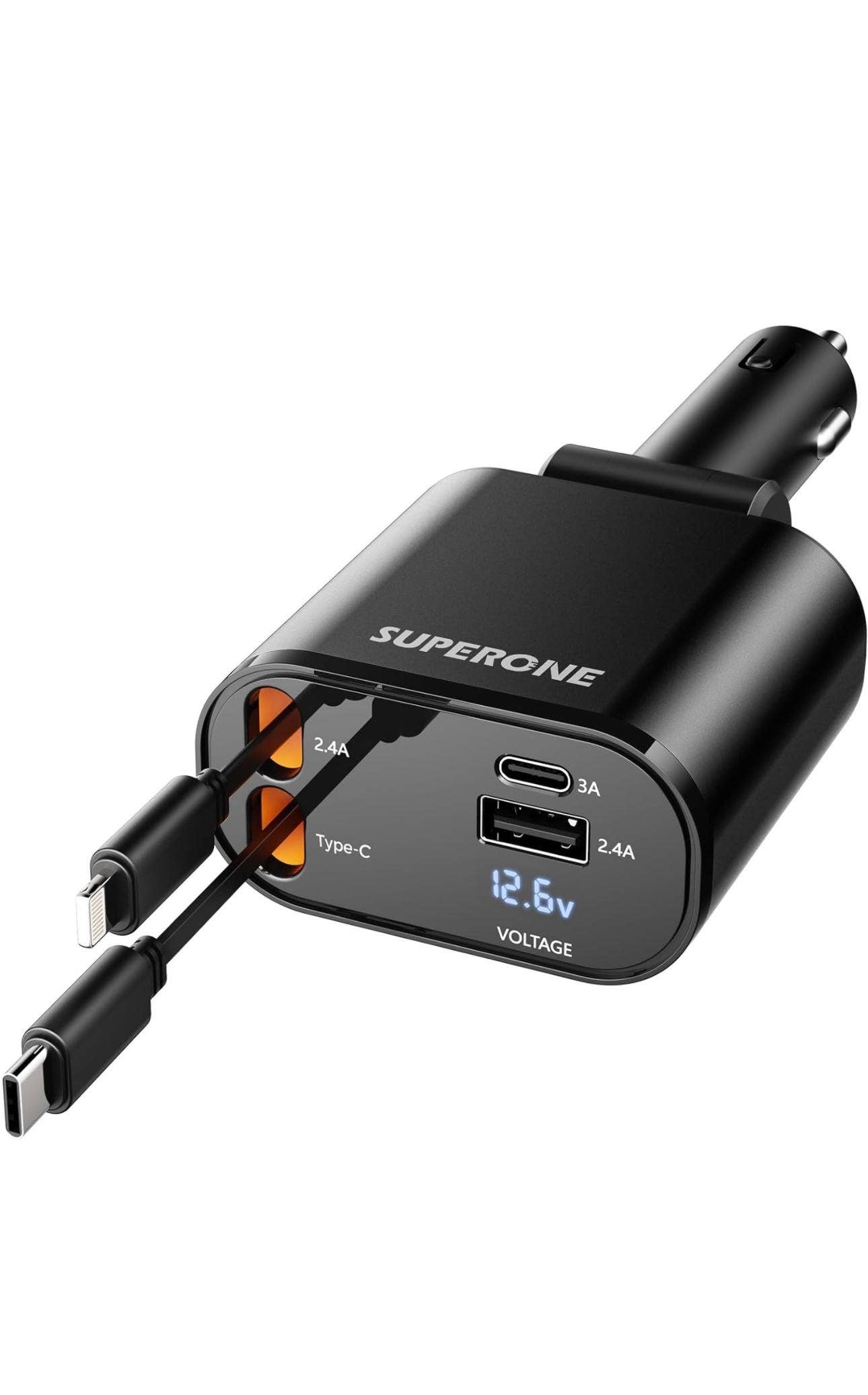 Tech Trendz - 4-in-1 Retractable Car Charger