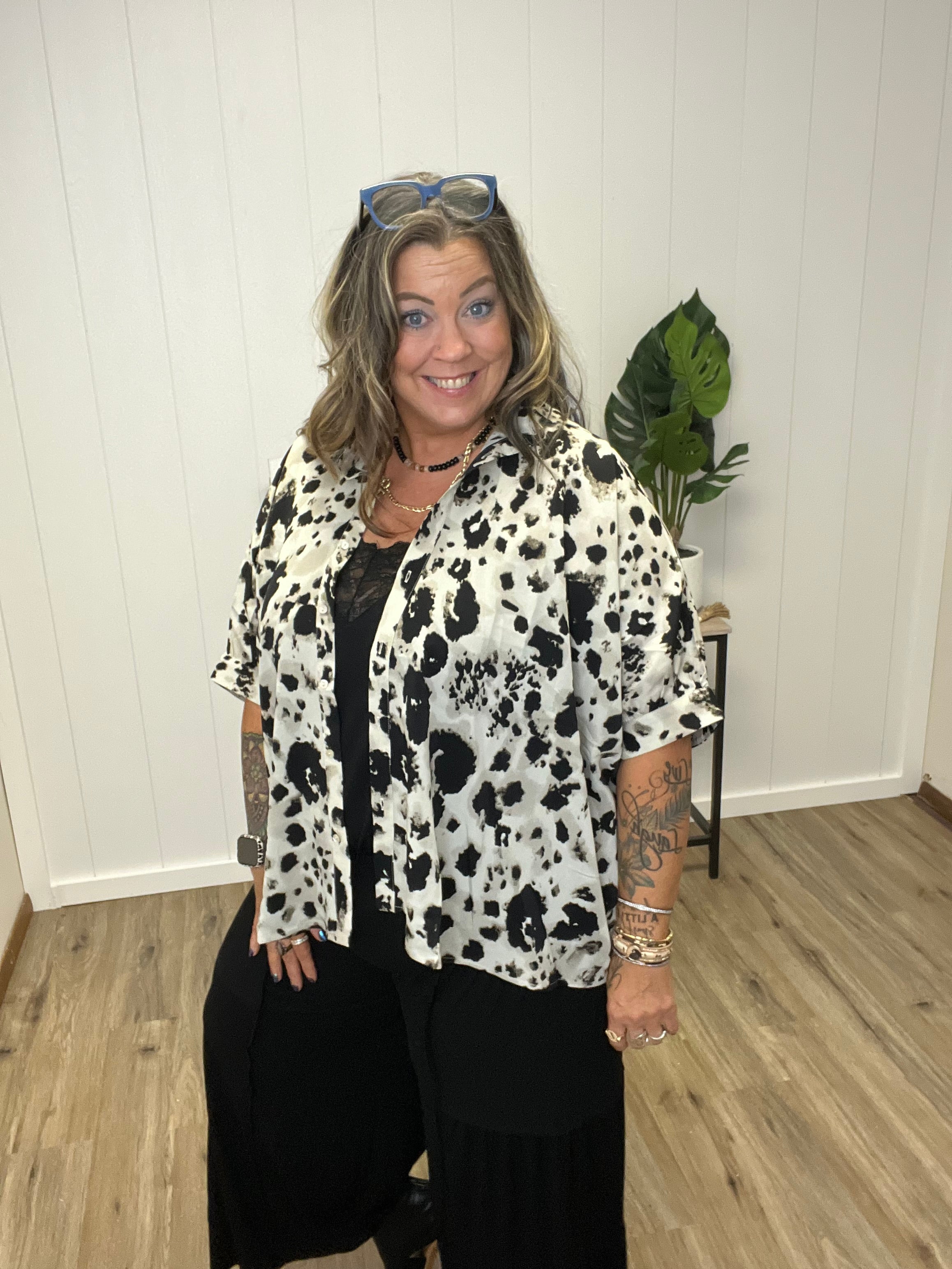 Oversized Dolman Sleeve Leopard Woven Blouse