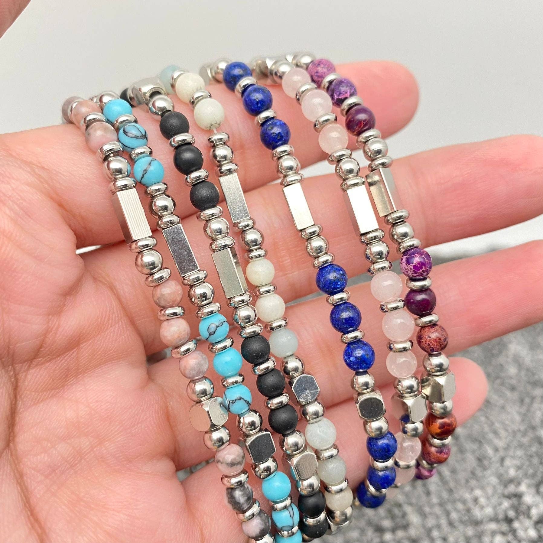 Mio Queena - 4mm Stone & Stainless Steel Bead Bracelet| Blessing Card -CS