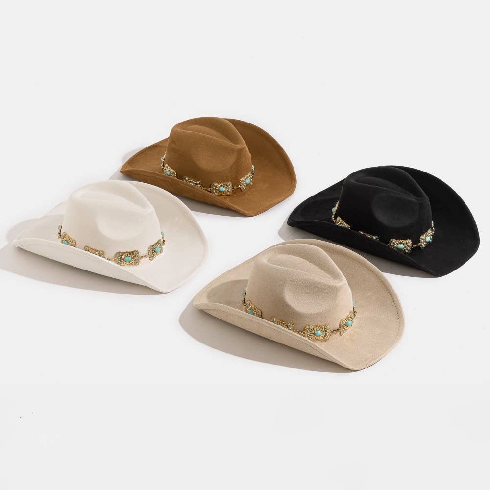Western Rectangle Concho Chain Cowboy Hat