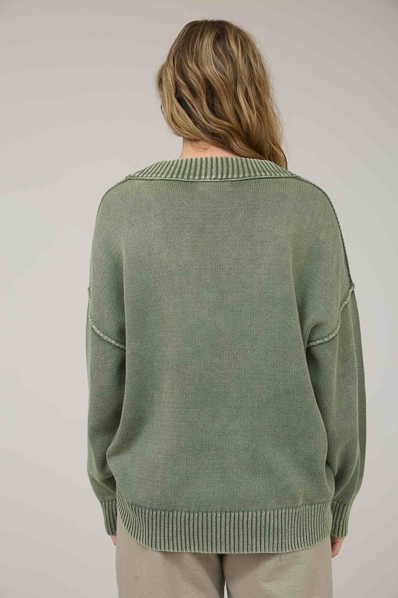 Blu Pepper - WASHED V NECK LONG SLEEVE OVERSIZED KNIT SWEATER