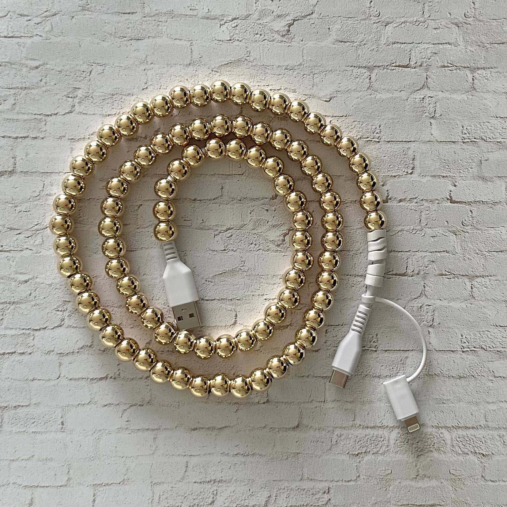 GOLD Beaded Phone Charging Cable 2 in 1 USB-C Cord