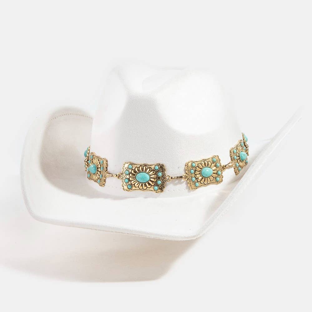 Western Rectangle Concho Chain Cowboy Hat
