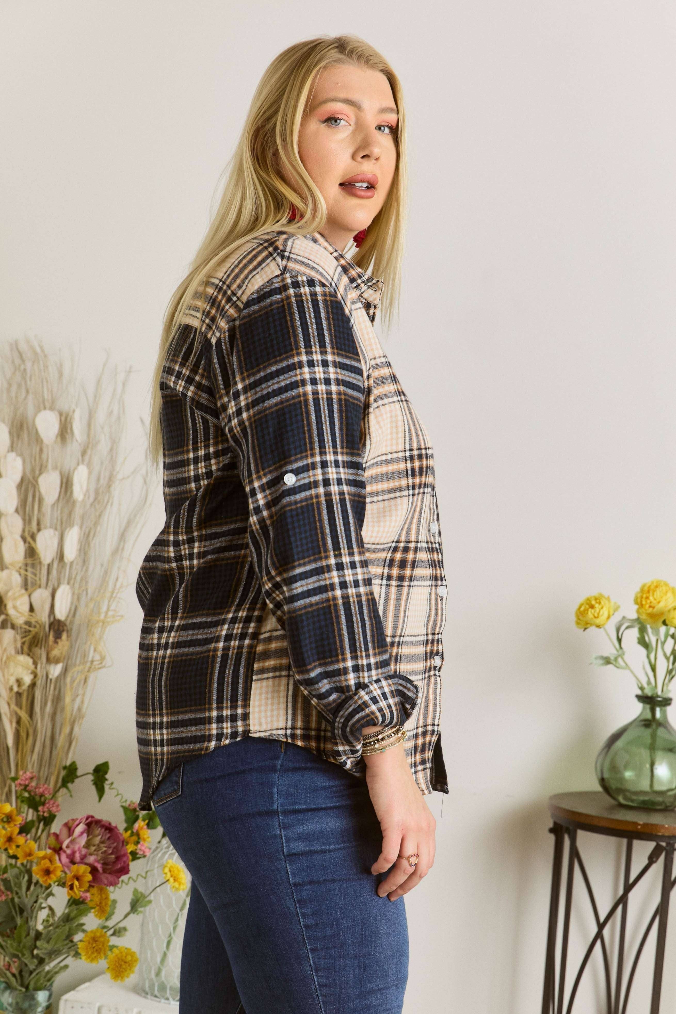 ADORA LA - CET2512X - PLUS SIZE MULTI COLOR PLAID SHIRT