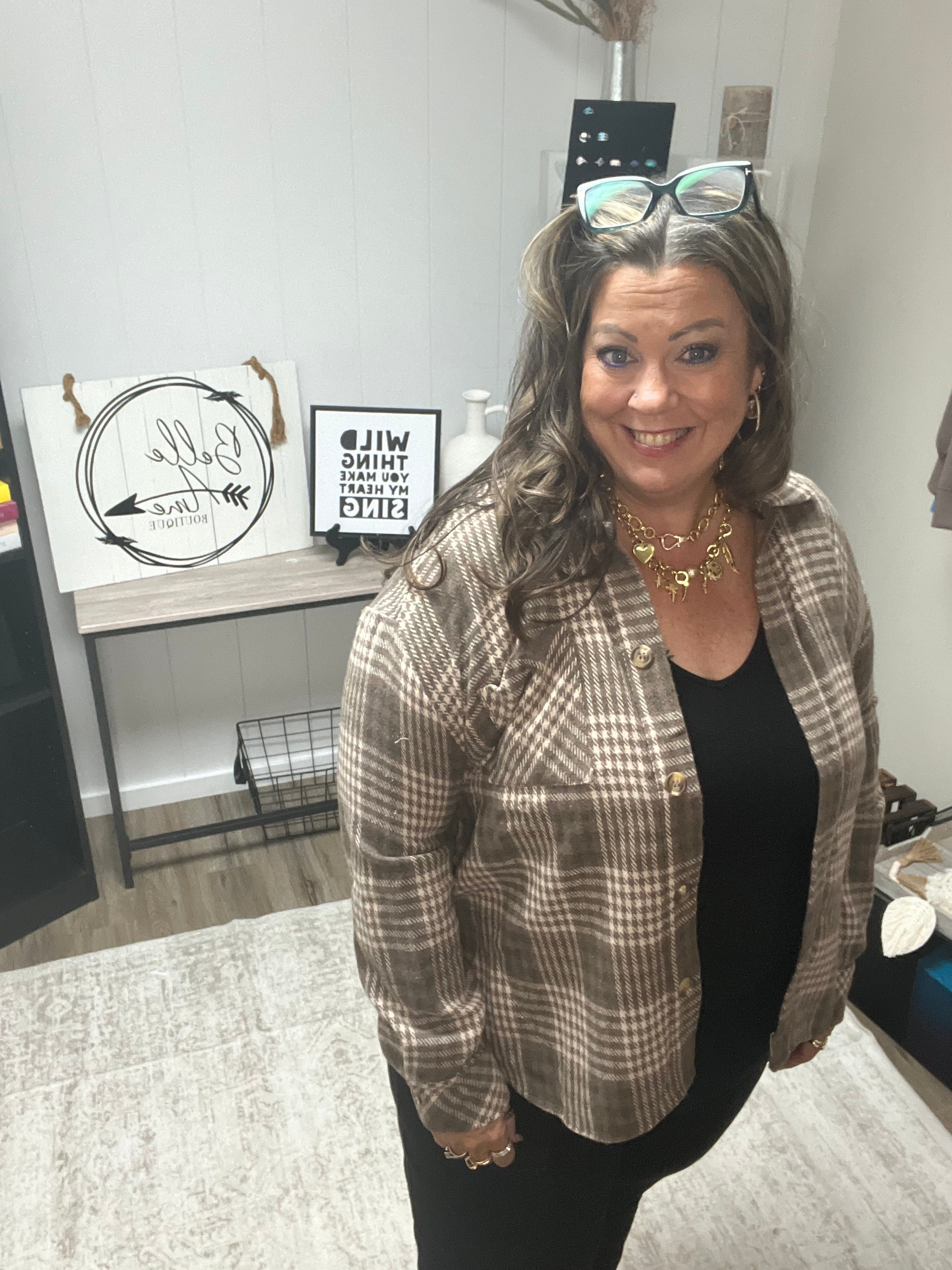 PLAID BUTTON DOWN SHACKET