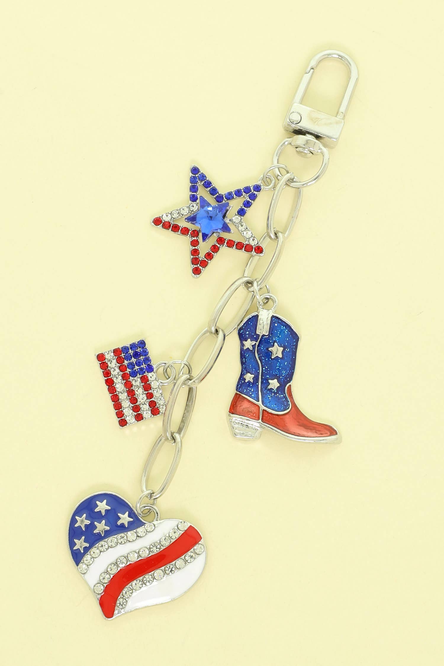 USA Theme Rhinestone Enamel Multi-Charm Bag Chain