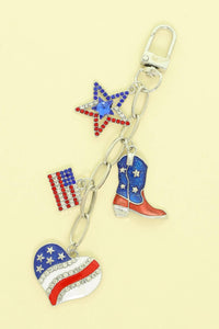 USA Theme Rhinestone Enamel Multi-Charm Bag Chain