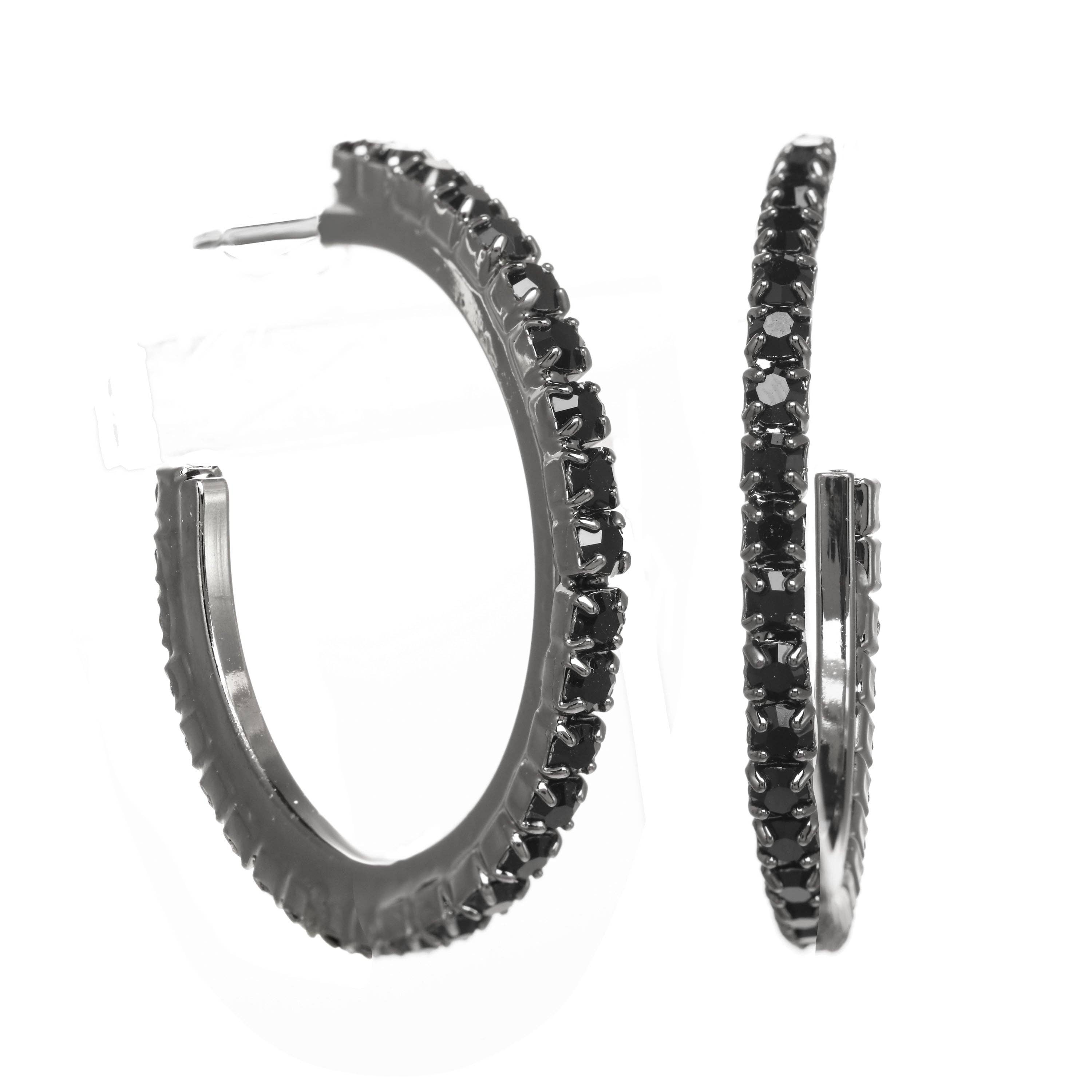 TOVA - Slim Hoop Earrings in Gunmetal