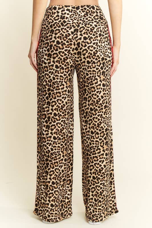 LEOPARD PRINT WITH RED SIDE STRIPE PANTS