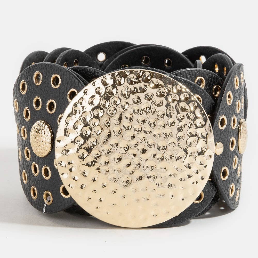 Western Oval Faux Leather Concho Disc Panel Belt