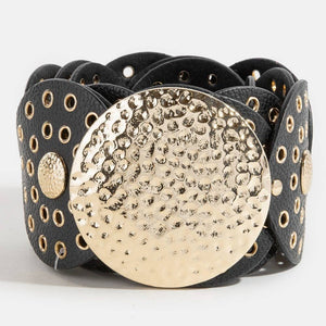 Western Oval Faux Leather Concho Disc Panel Belt