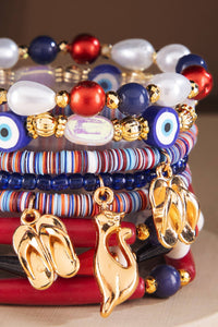 RED & BLUE Beaded Stack Bracelet