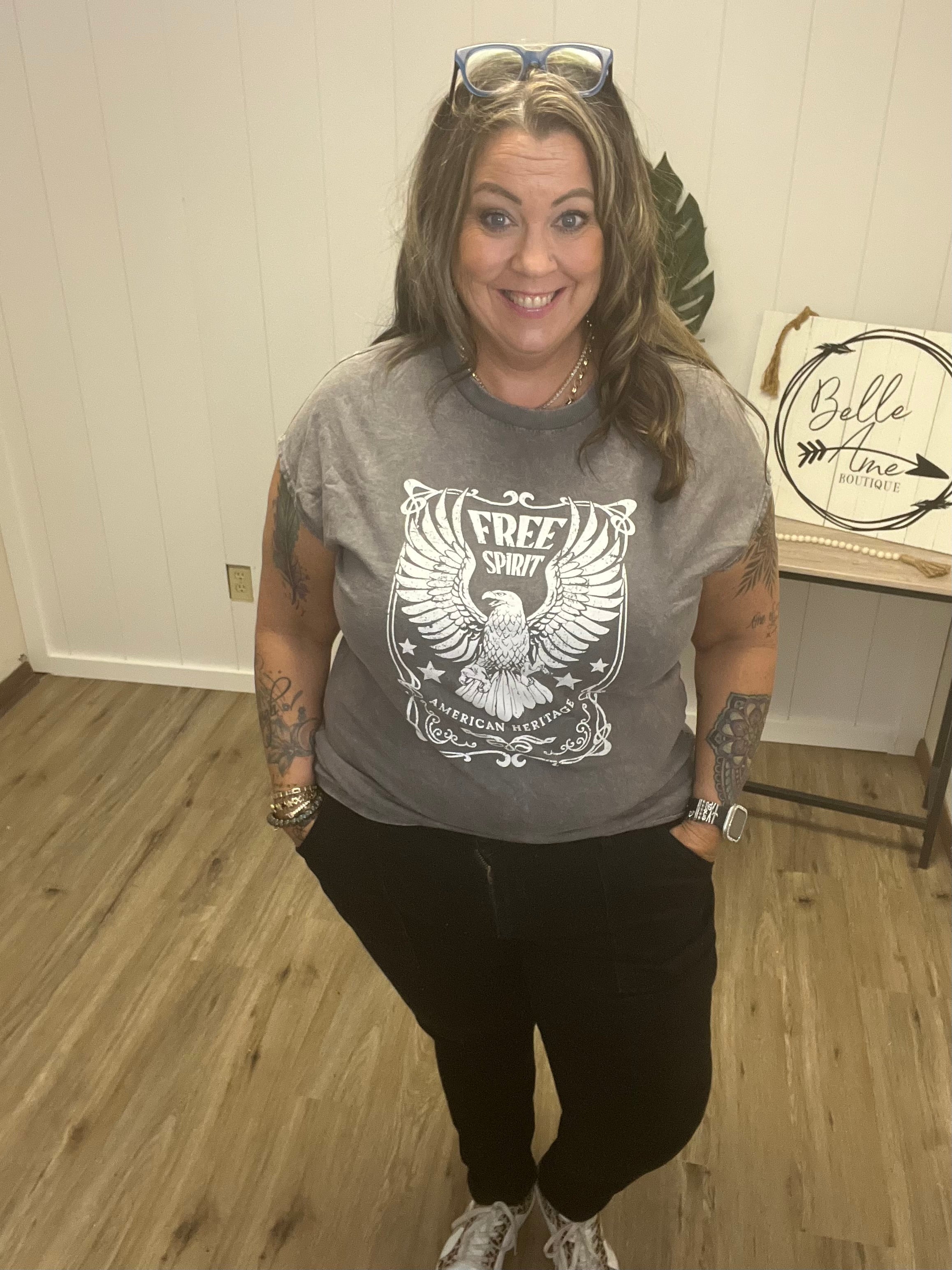 Minera lwashed Free Spirit Muscle Graphic Tank