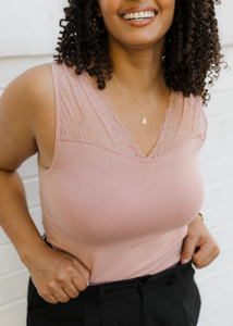 ELIETIAN - Lace Inset Top - Curvy Fit