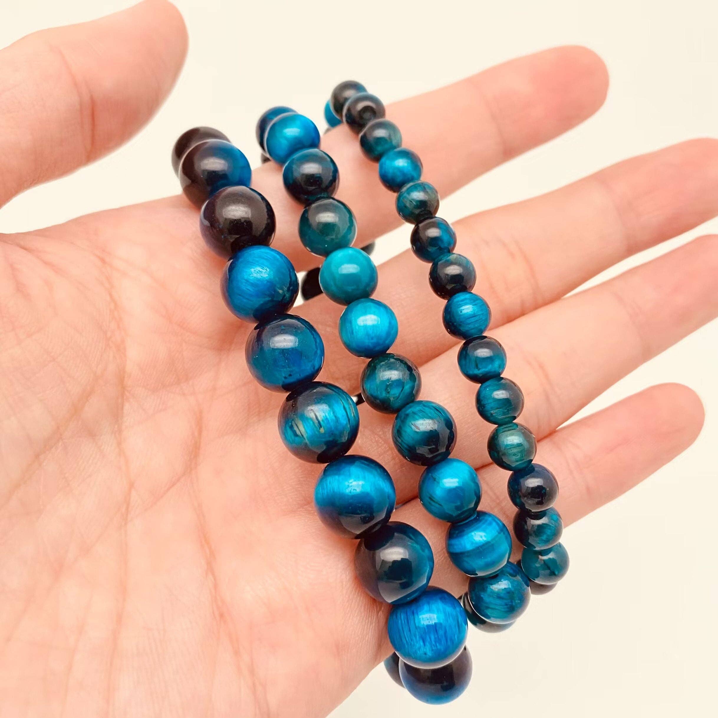 Sky Blue Tiger's Eye Stone Beaded Stretch Bracelet