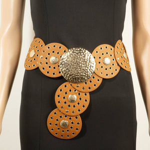 Western Oval Faux Leather Concho Disc Panel Belt