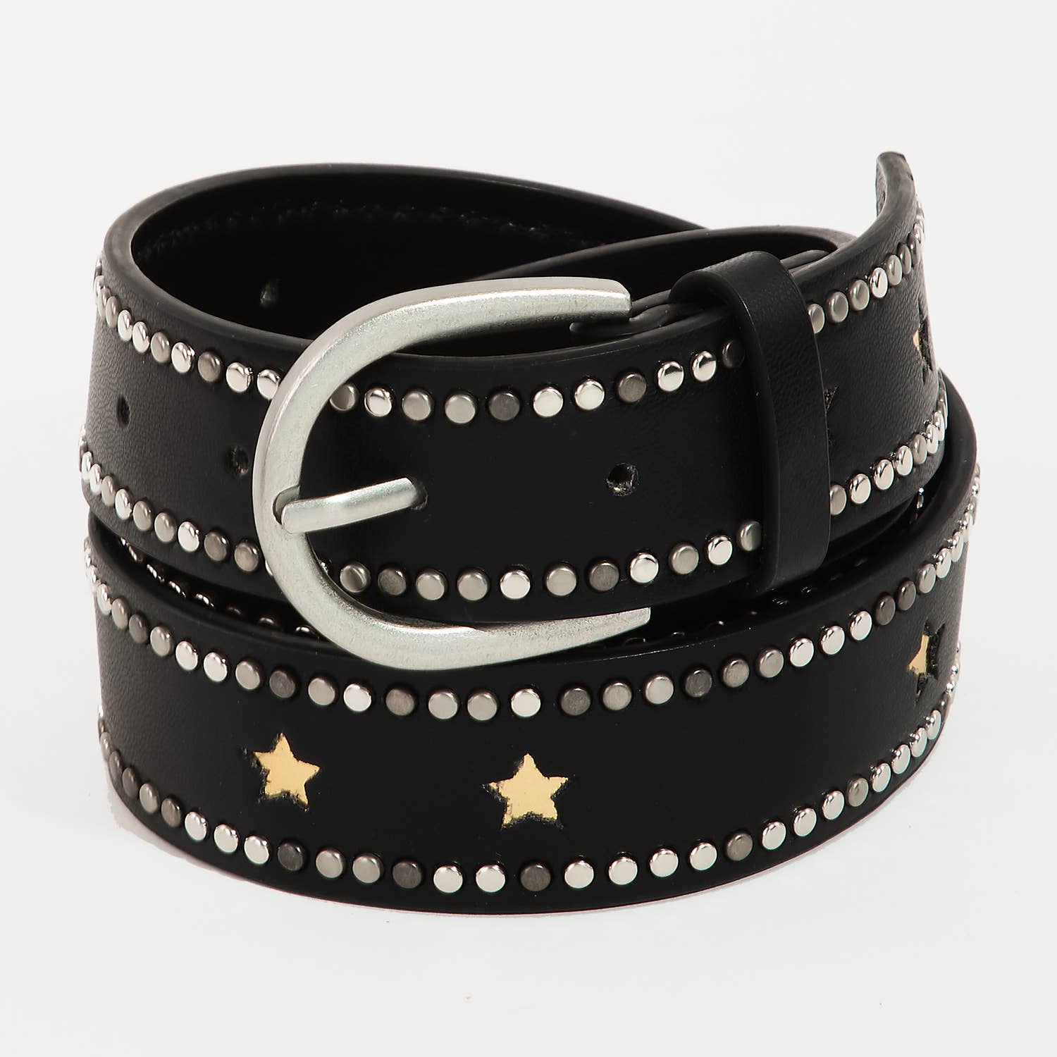 Studded Trim Faux Leather Belt