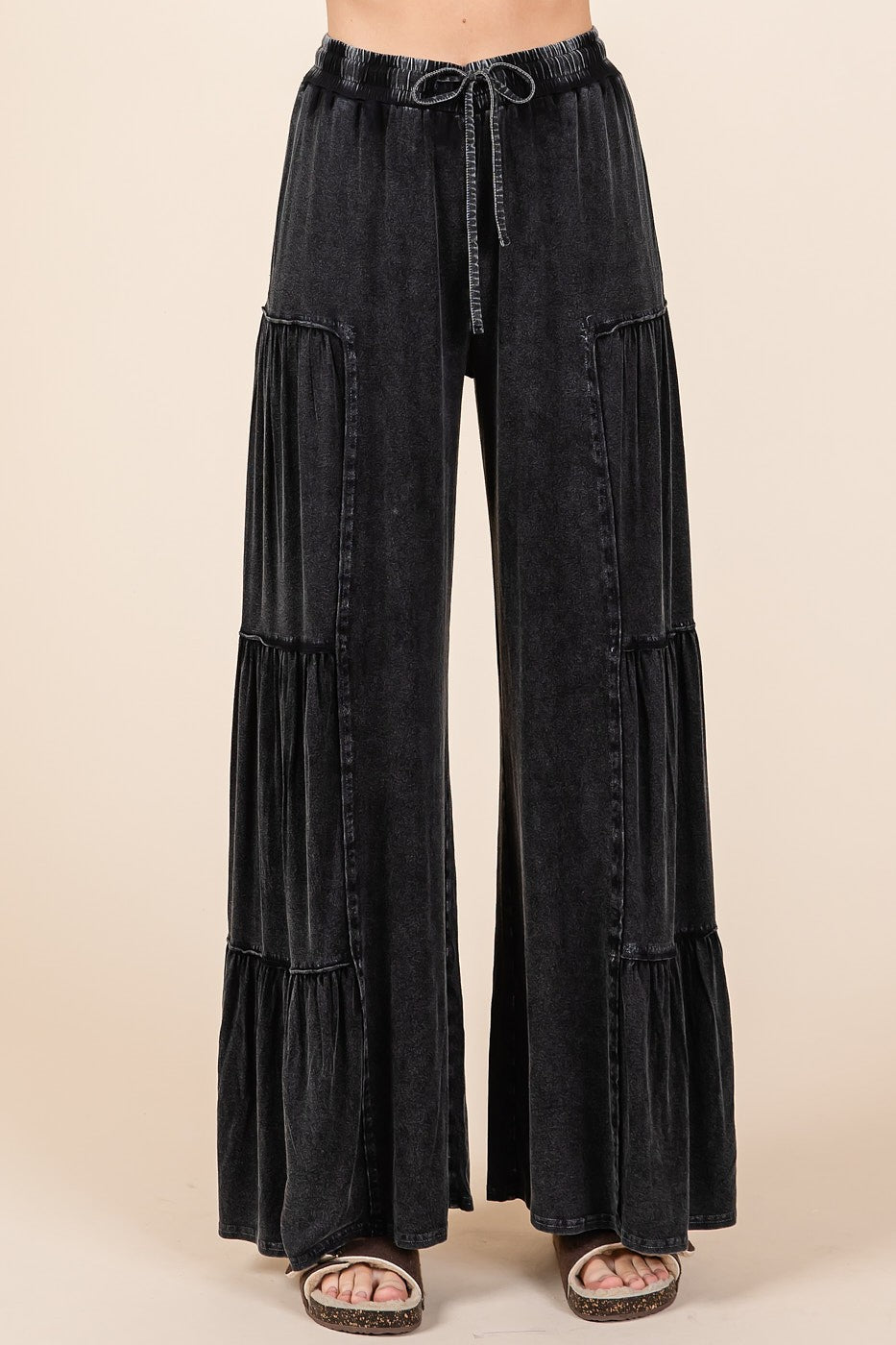 MINERAL WASHED TIERED PANTS