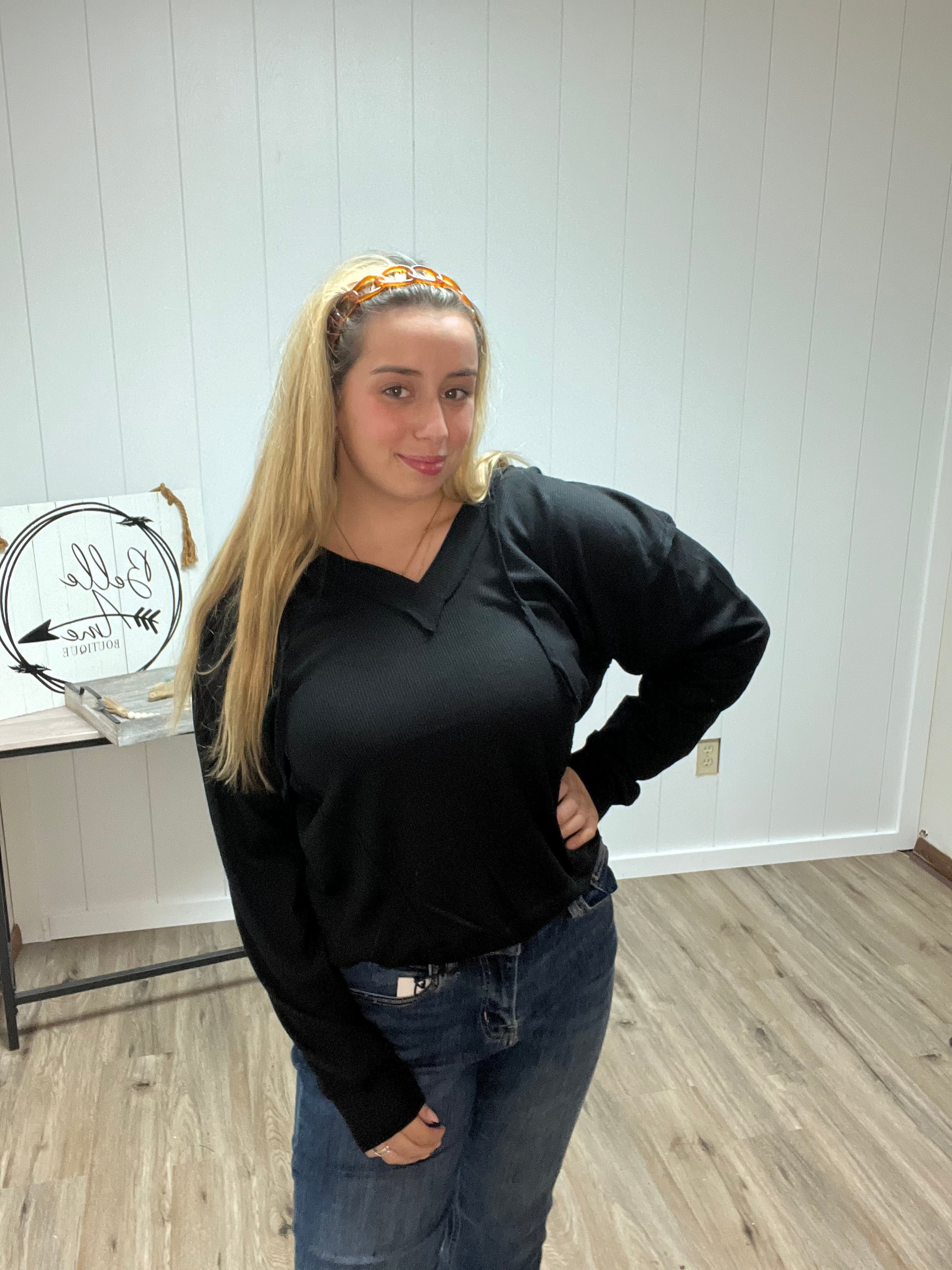 Relaxed Fit Notch Neck Ribbed Hoodie