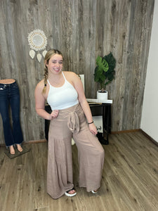Front Tie Waist Tiered Palazzo Pants